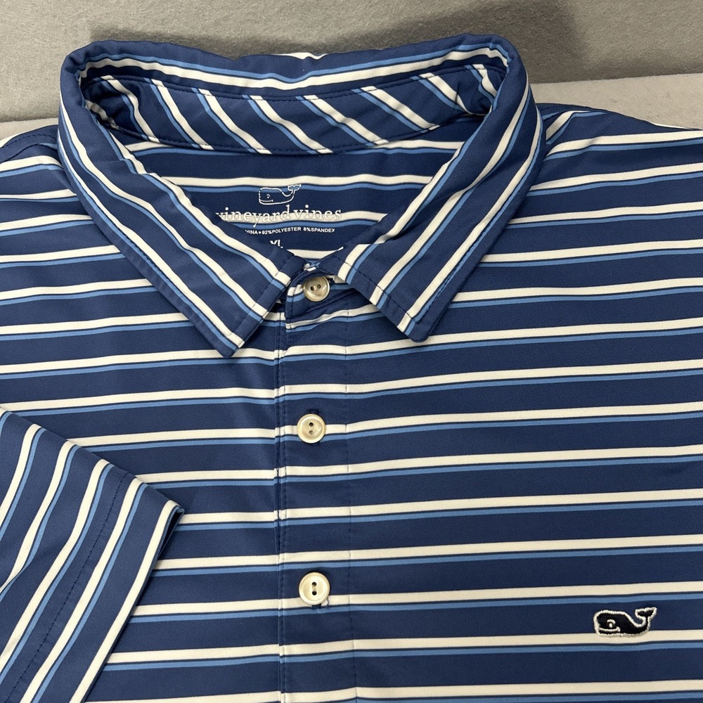 Vineyard Vines Performance Men's Striped Stretch Golf Polo Blue White Size XL